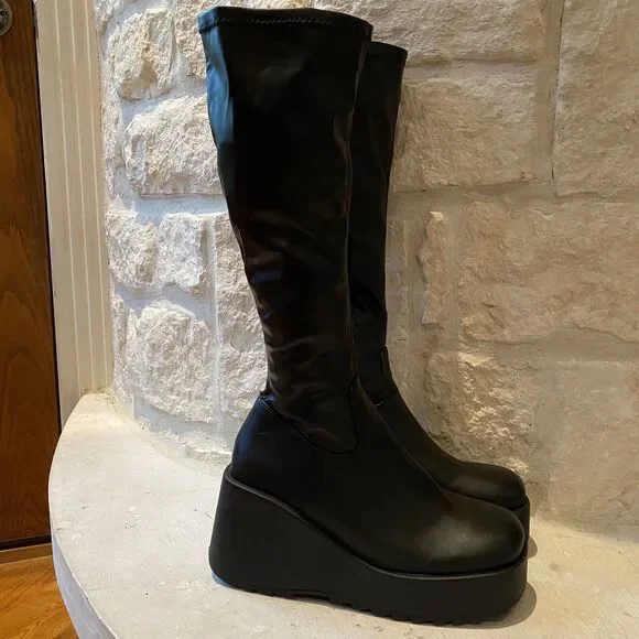 Steve Madden Duke30 Knee High Platform Boots 4” Heel Goth Punk Womens Size 9 - Picture 9 of 11